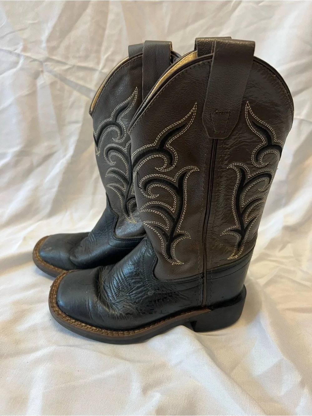 Old West Toddler Black Square Toe Cowboy Boots Size Boys 8.5
